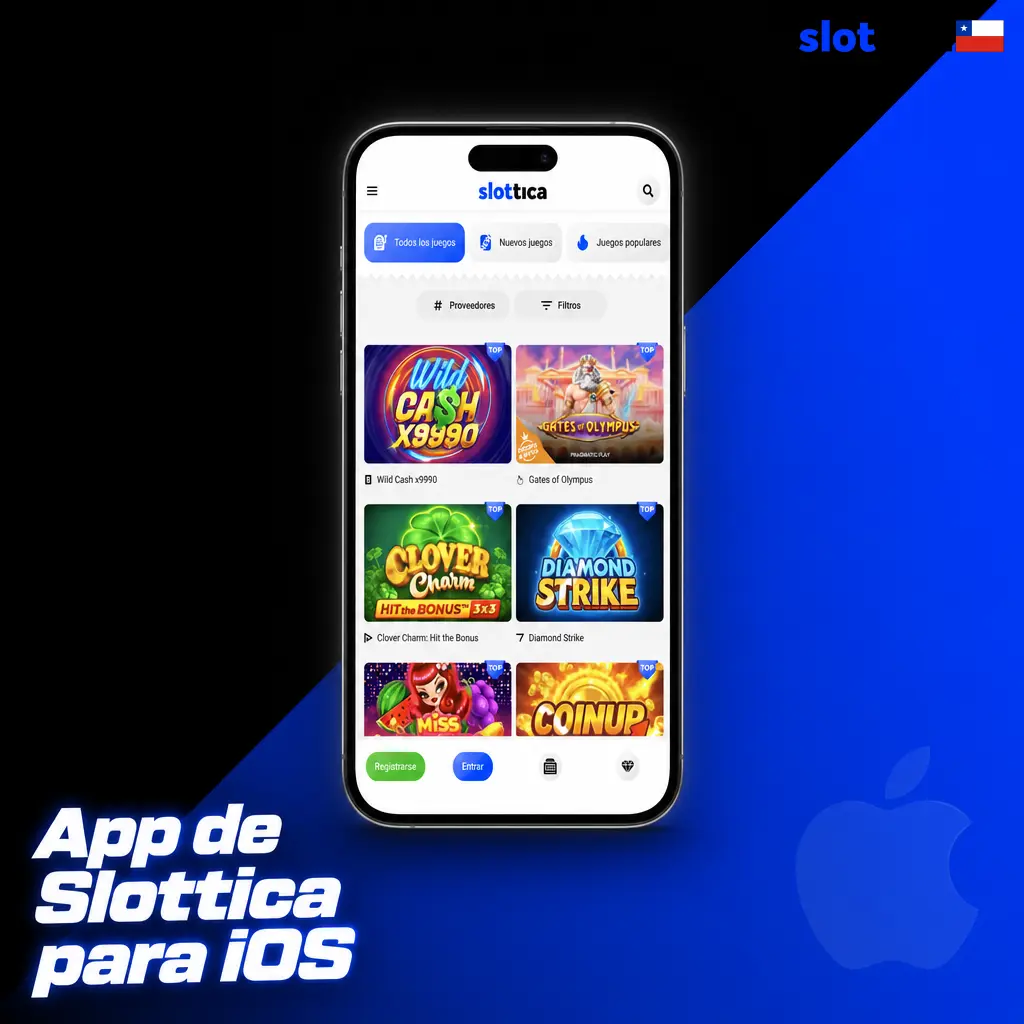 App de Slottica para iOS compatible con iPhone e iPad, disponible en App Store con Face ID y Touch ID
