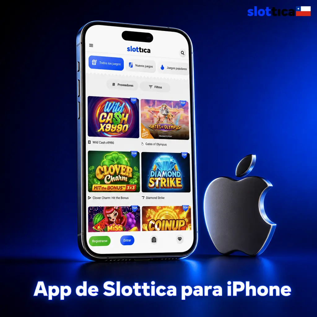 App de Slottica para iPhone y iPad con requisitos mínimos iOS 12, compatible con iPhone 6S o superior en Chile