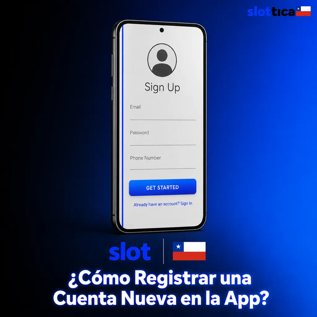 Pantalla de registro en la app de Slottica con formulario para crear cuenta nueva desde dispositivo móvil