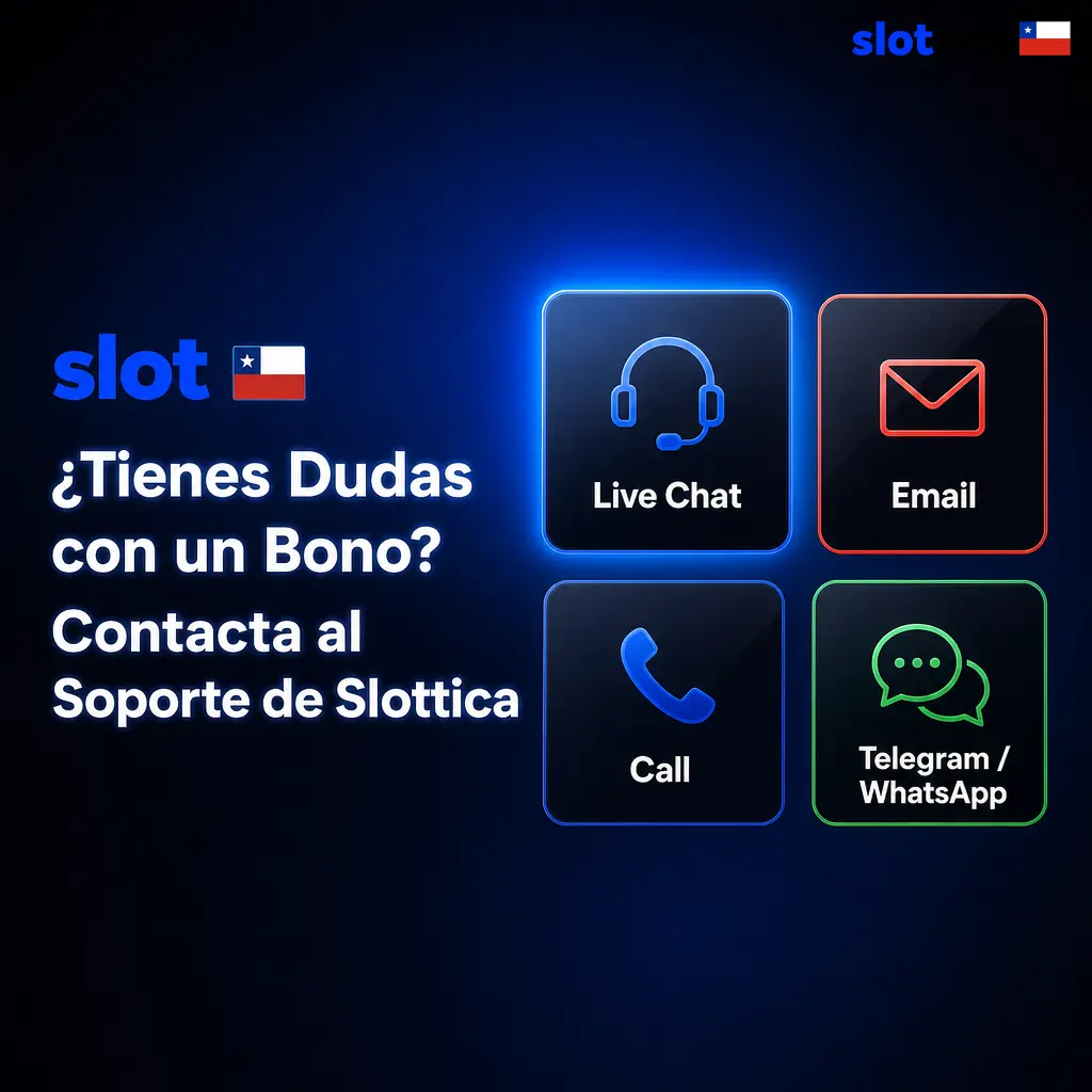 Equipo de soporte Slottica disponible 24/7 por chat en vivo, correo y sección de ayuda para dudas sobre bonos